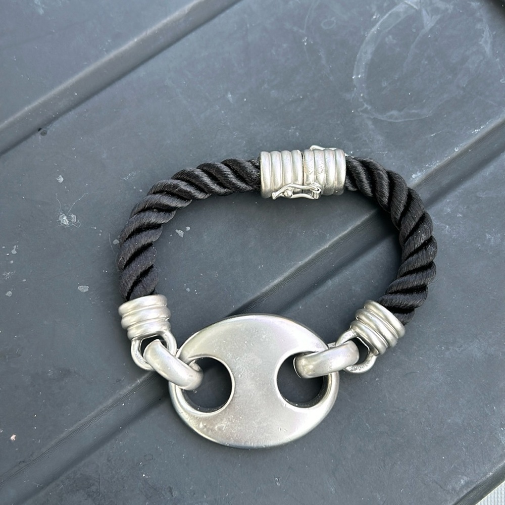 Stainless Steel and Black Rope Funky Bracelet